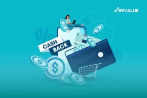Representación del funcionamiento de las plataformas de cashback, en las que las marcas dan una comisión por el producto que la plataforma vende, y una parte se regresa al cliente.